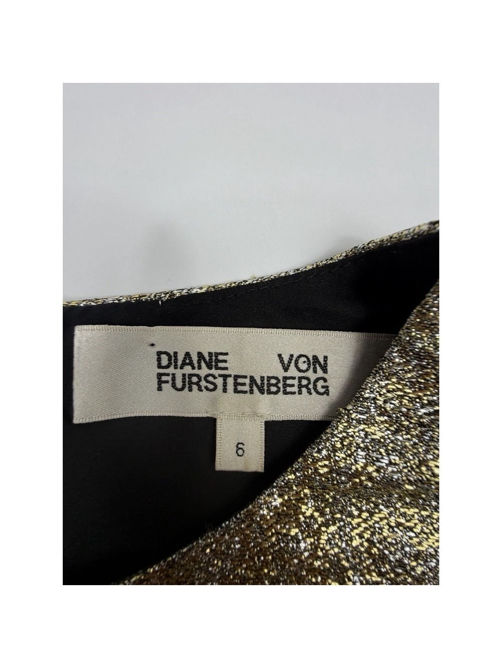 DVF Diane Von Furstenberg Gold Metallic Dress Womens 6 Cap Sleeve Cocktail - Picture 3 of 8